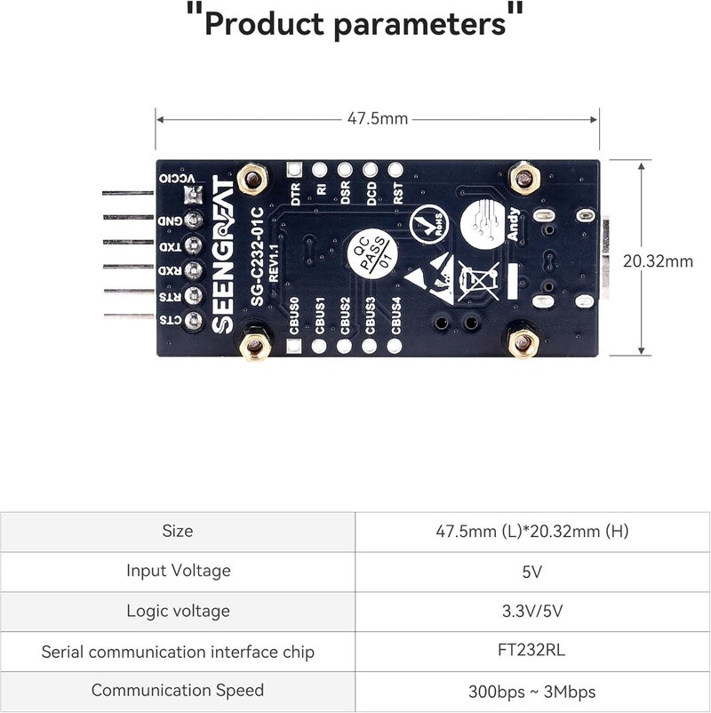 WatangTech C232-01C USB to UART Serial Converter Module FT232 Type-C Adapter for Raspberry Pi, Arduino, STM32, MCP23017 - Image 5